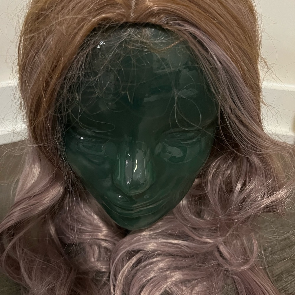 Purple and red long wig.